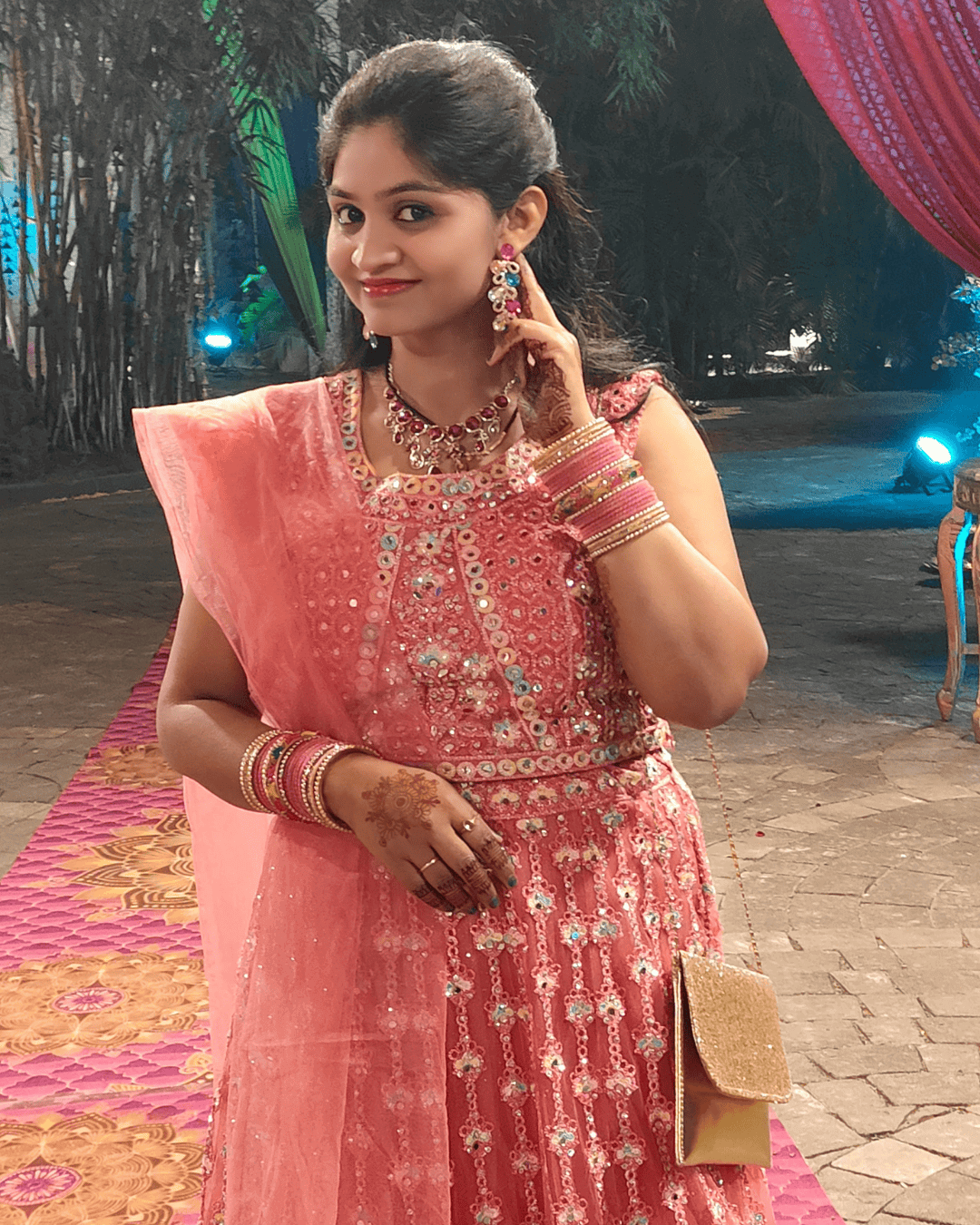 Multicolor earrings styled on a lehanga for Reception party |ALANKARA