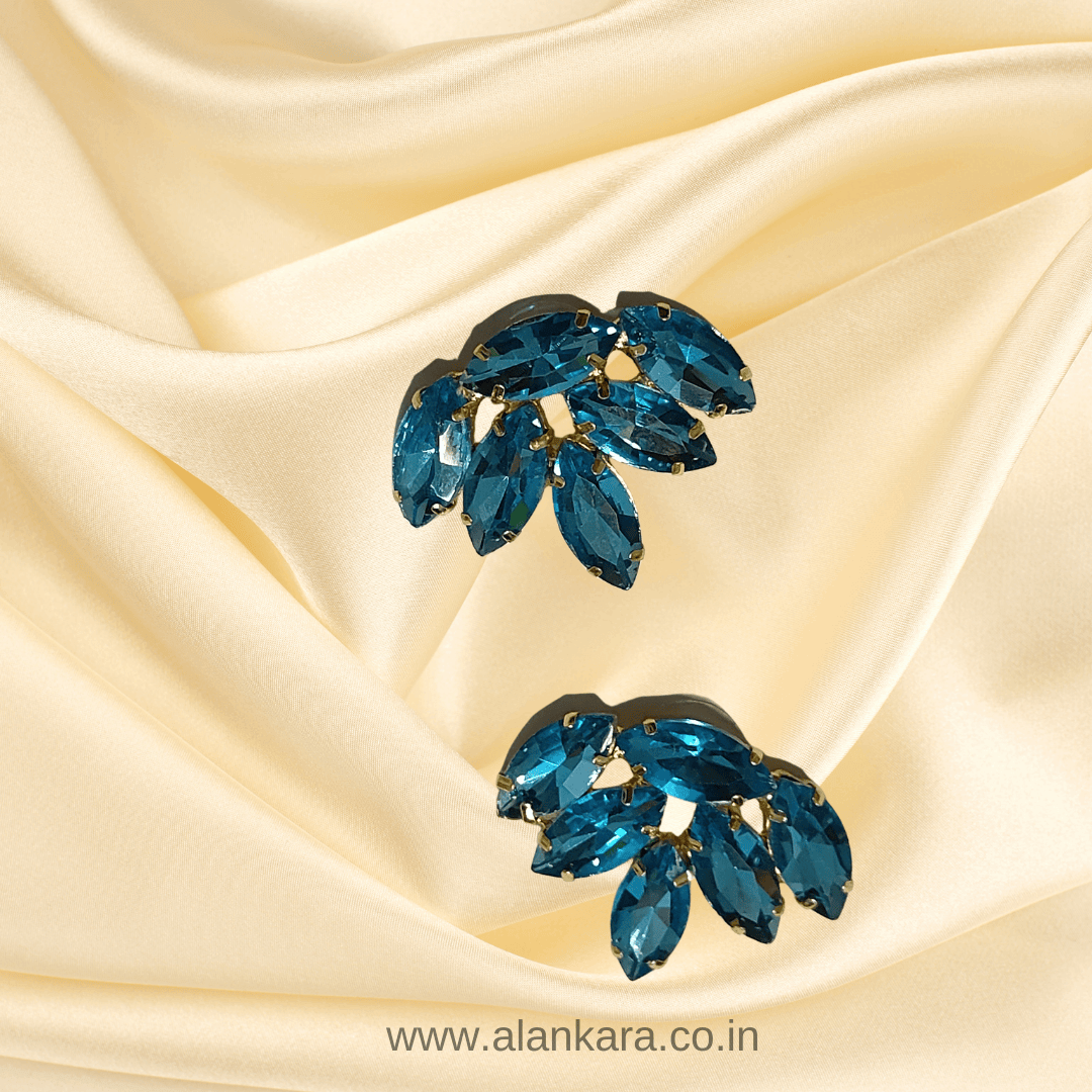 Sky blue stone Earrings - Lotus glass studs | Alankara