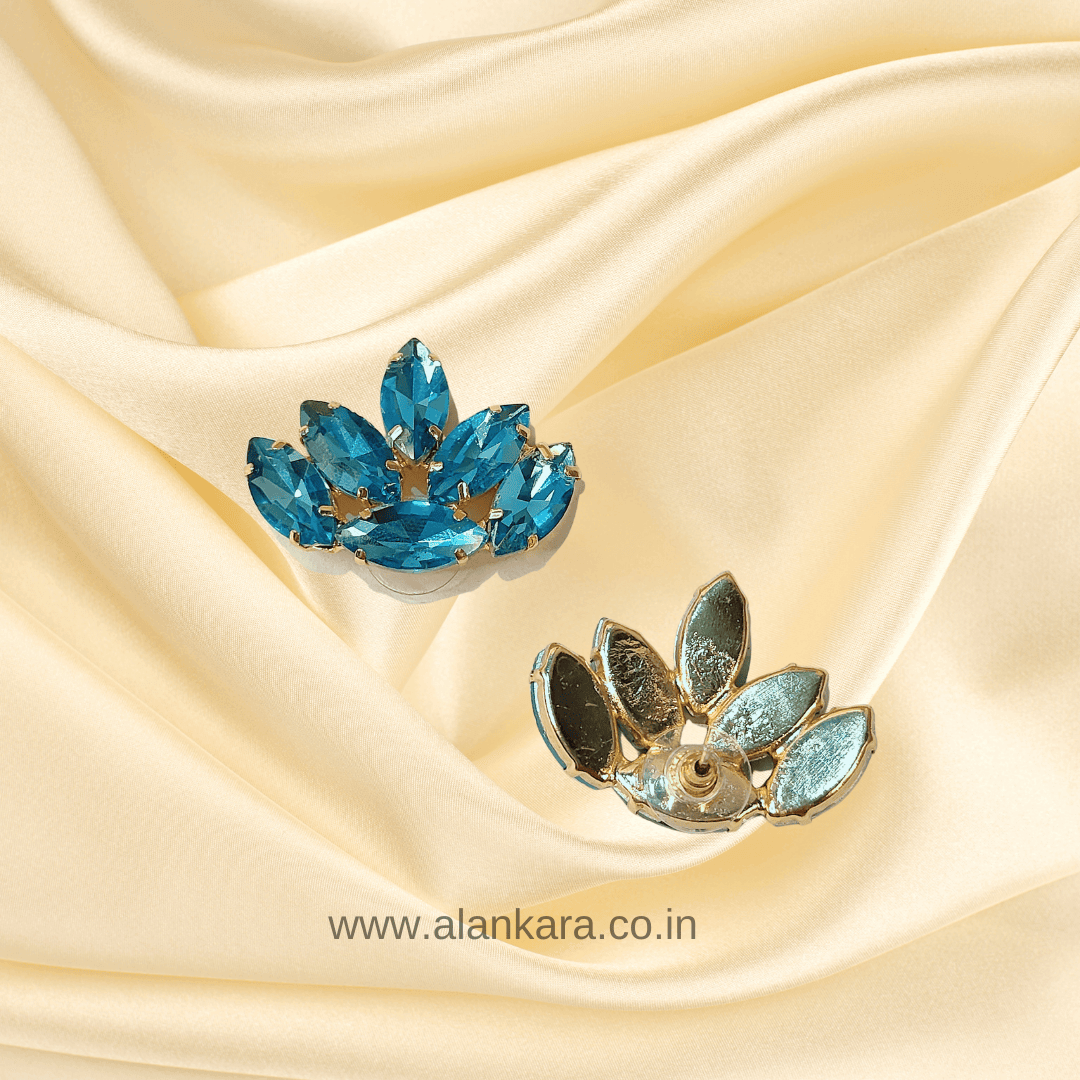 Aqua blue lotus stud earrings