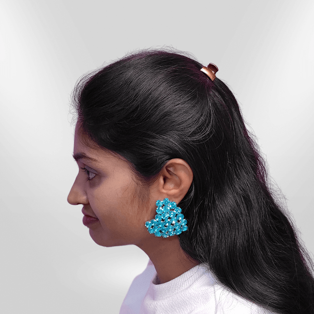 Sky blue earrings heart stone studs - Partywear Earrings | Alankara