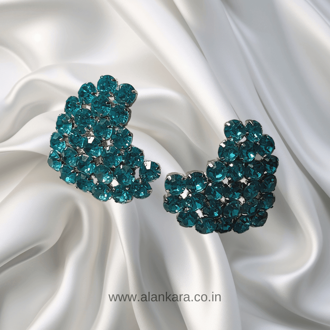 Sky blue earrings heart studs - stone earrings for women | Alankara