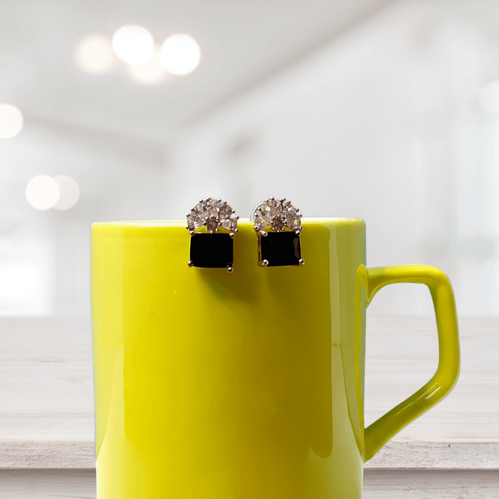 Black color Earrings floral crystal studs - Women's western earrings | Alankara