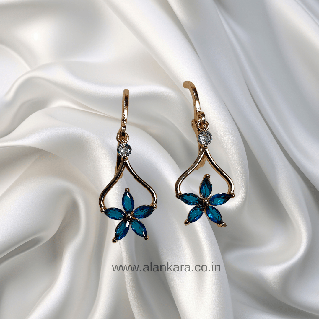 Blue floral drop hoops - Earrings for sarees, kurti & western wear | Alankara