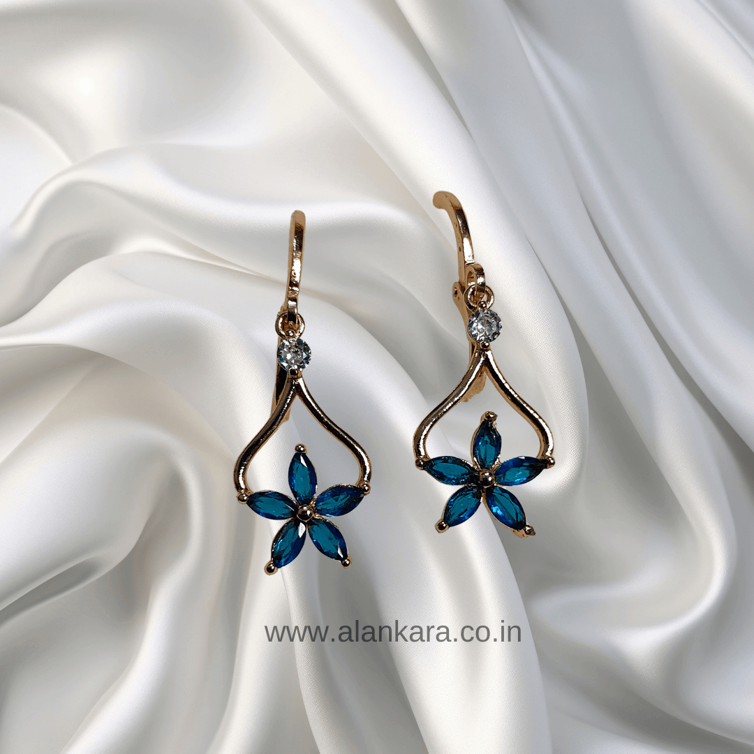 Blue floral drop hoops - Earrings for sarees, kurti & western wear | Alankara