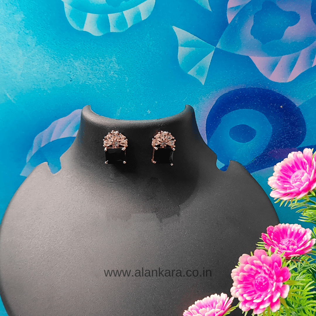 Black floral crystal stud Earrings