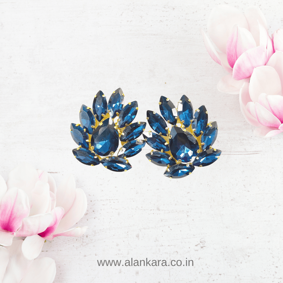 Dark blue earrings Partywear - Glass studs | Alankara
