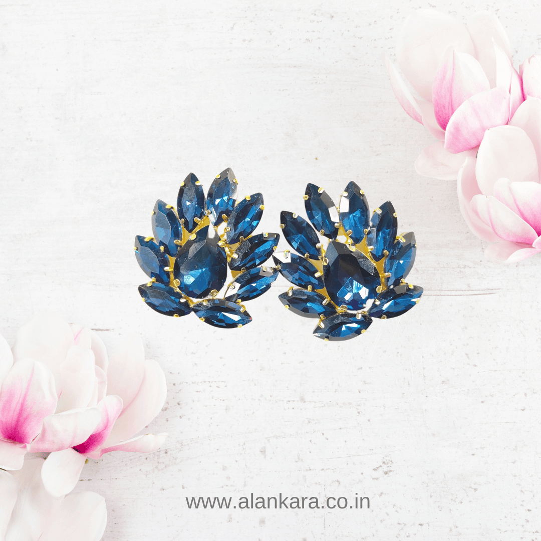 Dark blue earrings Partywear - Glass studs | Alankara