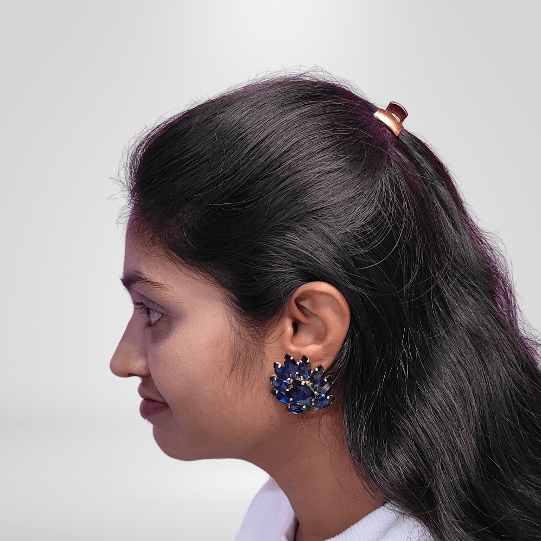 Navy blue earrings Partywear - Glass studs | Alankara