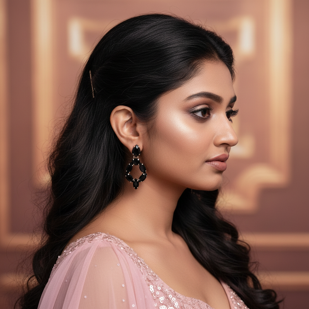 Black color earrings - stone earrings for women Partywear | Alankara