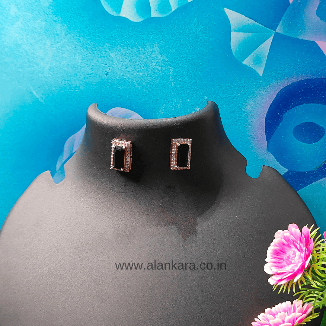 Black crystal cz stud Earrings