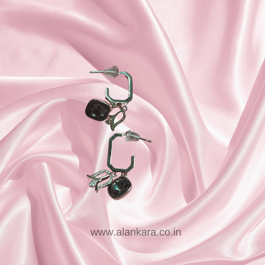 Black color earrings - lotus crystal studs