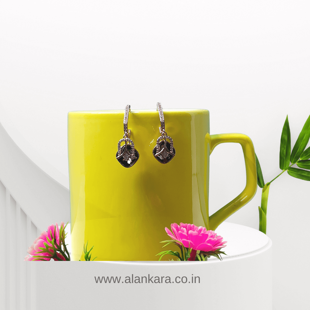 Black lotus crystal studs - Women's western earrings | Alankara