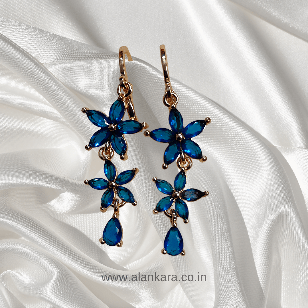 Blue flower danglers - Earrings for sarees, kurti & western wear | Alankara
