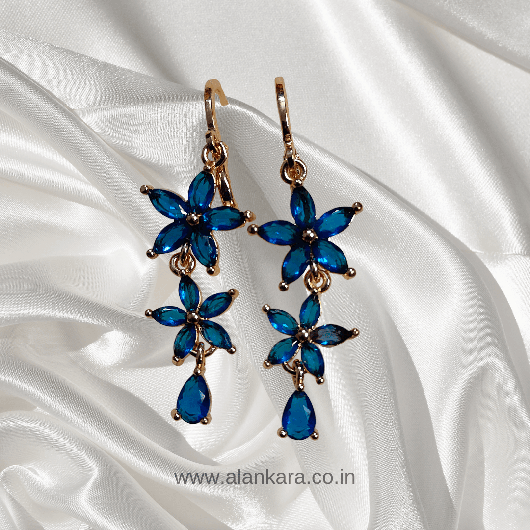 Blue flower danglers - Earrings for sarees, kurti & western wear | Alankara