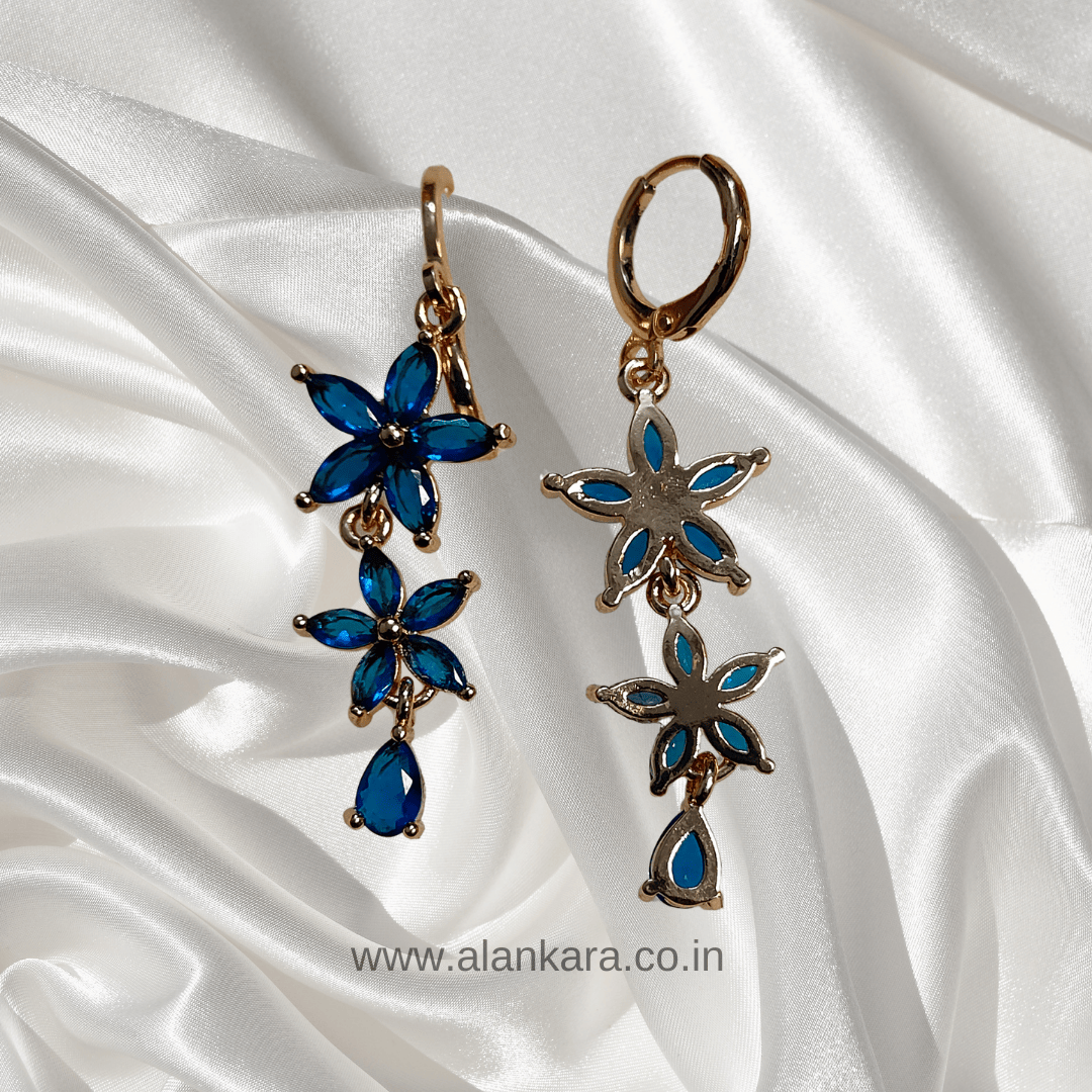 Blue flower danglers - Stainless steel western earrings