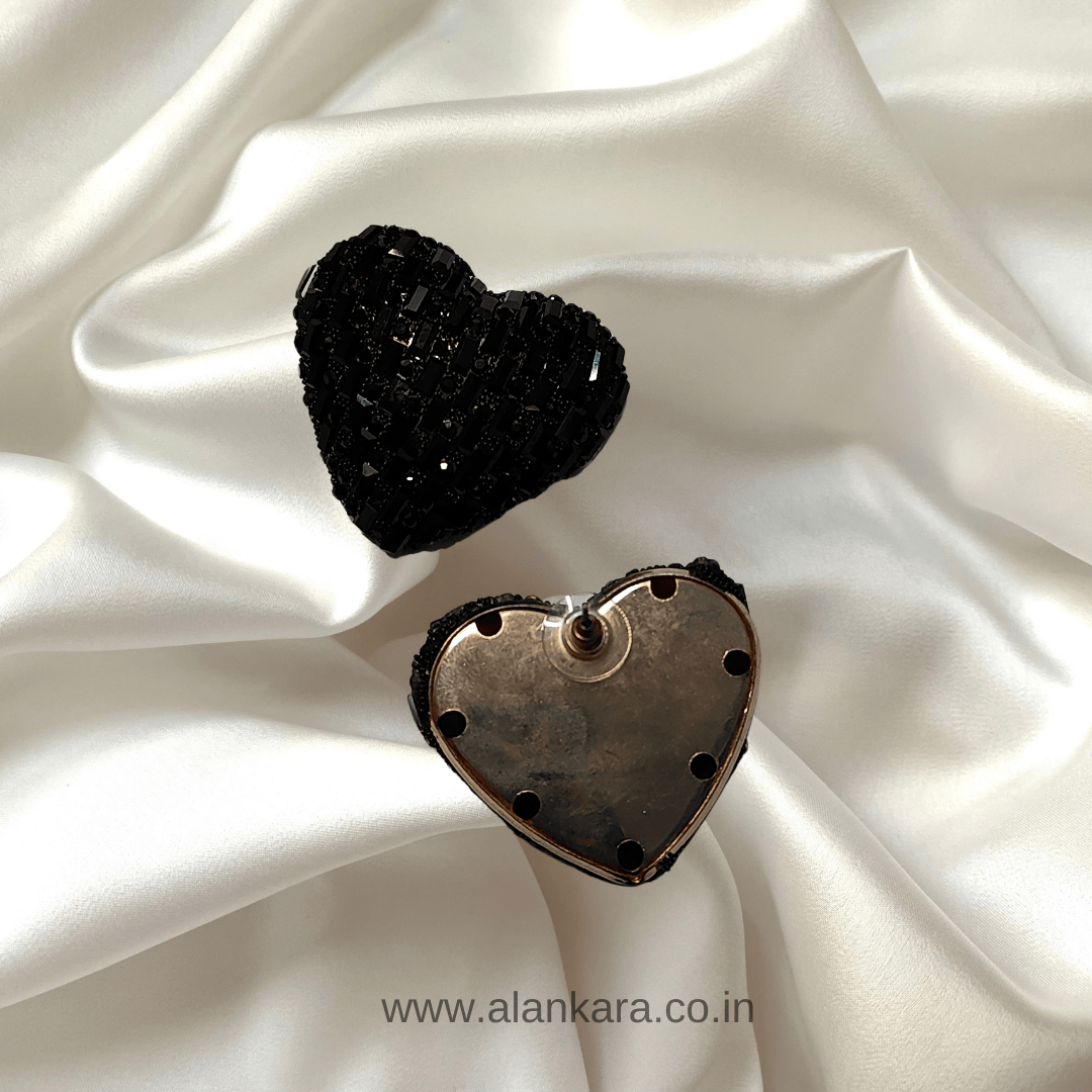 Black heart sparkle studs - Partywear Earrings | ALANKARA
