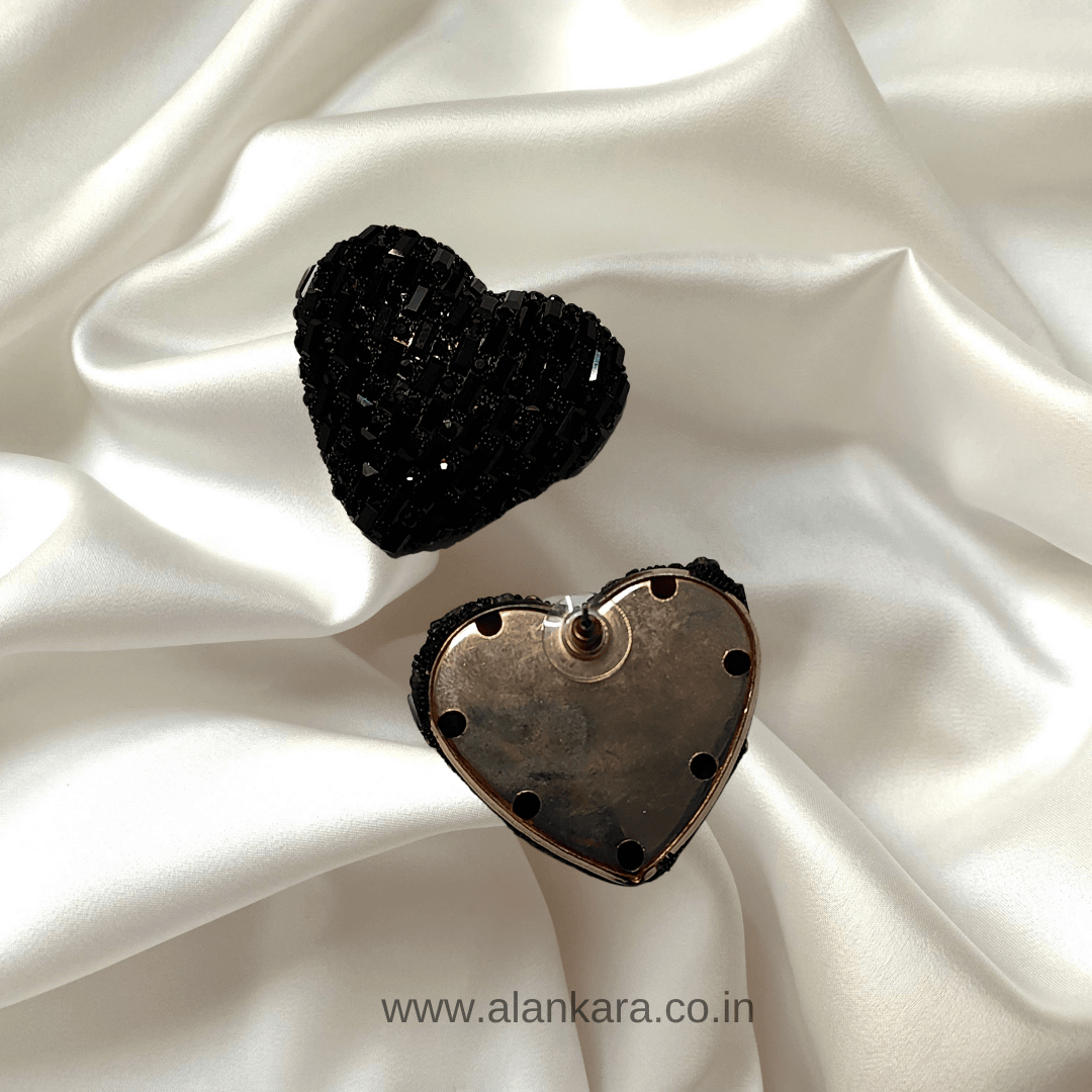 Black heart sparkle studs - Partywear Earrings | Alankara