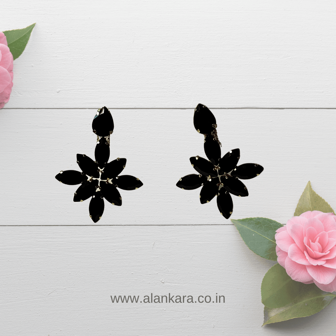 Black color Earrings for sarees, kurti & gown - glass stone Earrings | ALANKARA