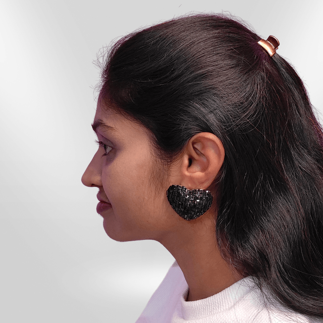 Black heart sparkle studs - Partywear stylish western Earrings | ALANKARA
