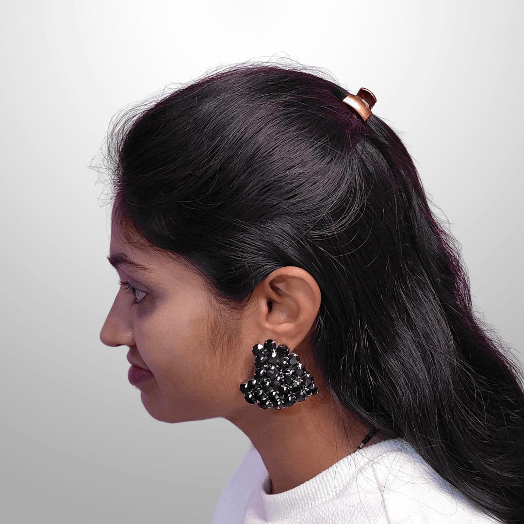 Black color Earrings heart stone studs - Partywear earrings | Alankara