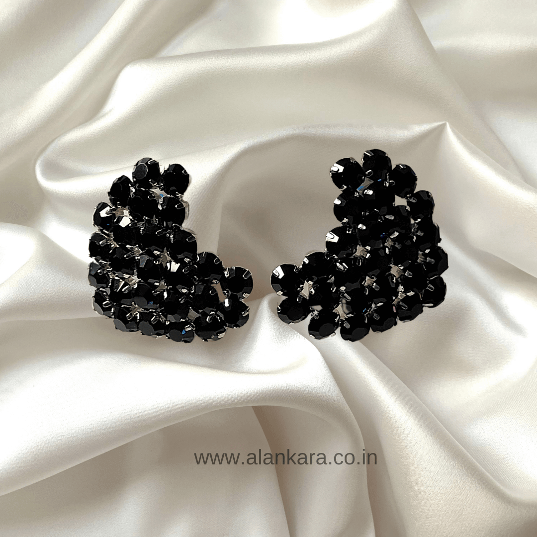 Black color Earrings heart studs - Stone Earrings for women | Alankara
