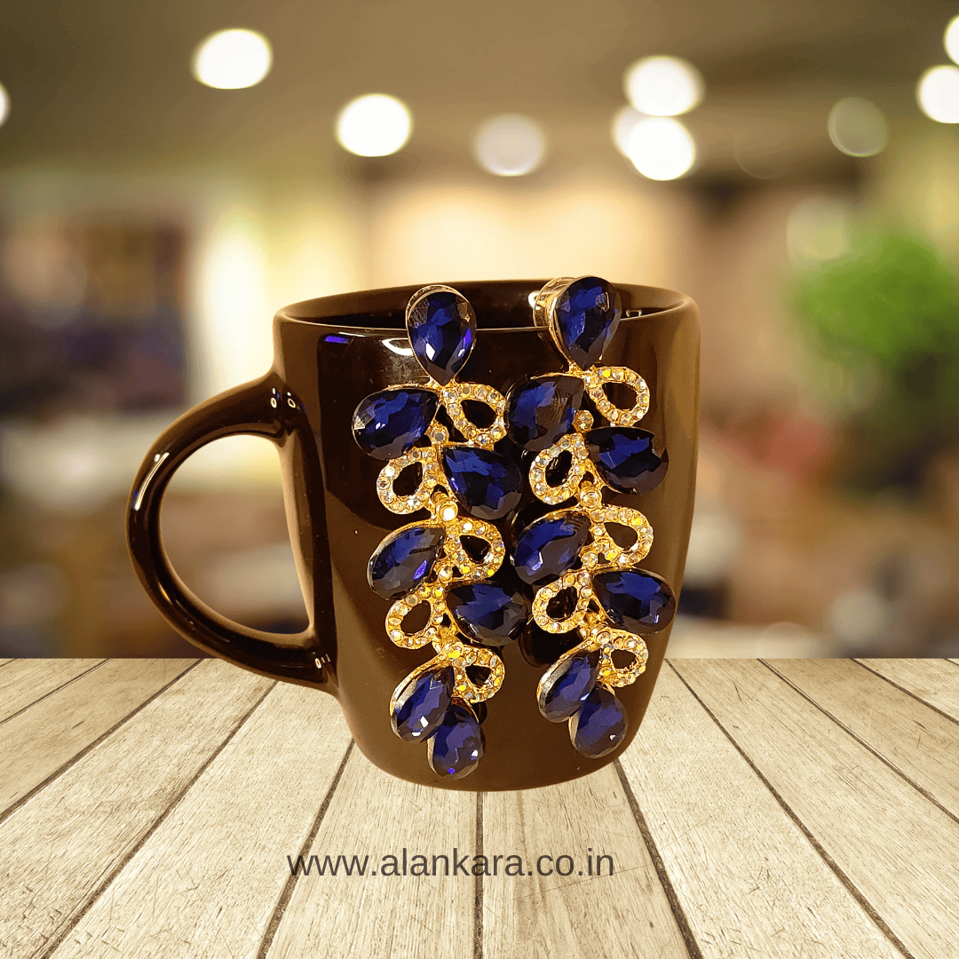 Blue jhumki Danglers - Navy blue color Earrings stone | Alankara