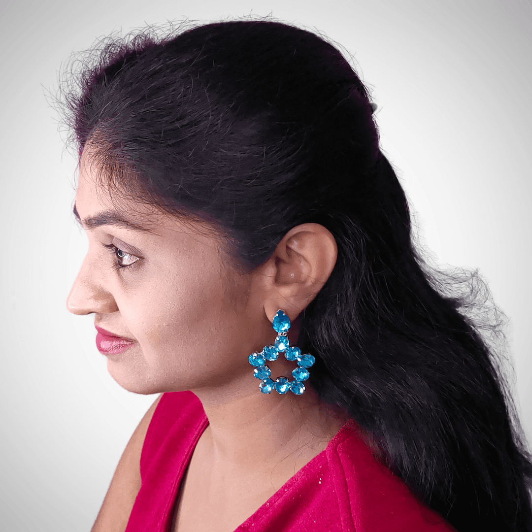 Blue Penta stone Hoops - Sky blue Earrings Partywear | Alankara