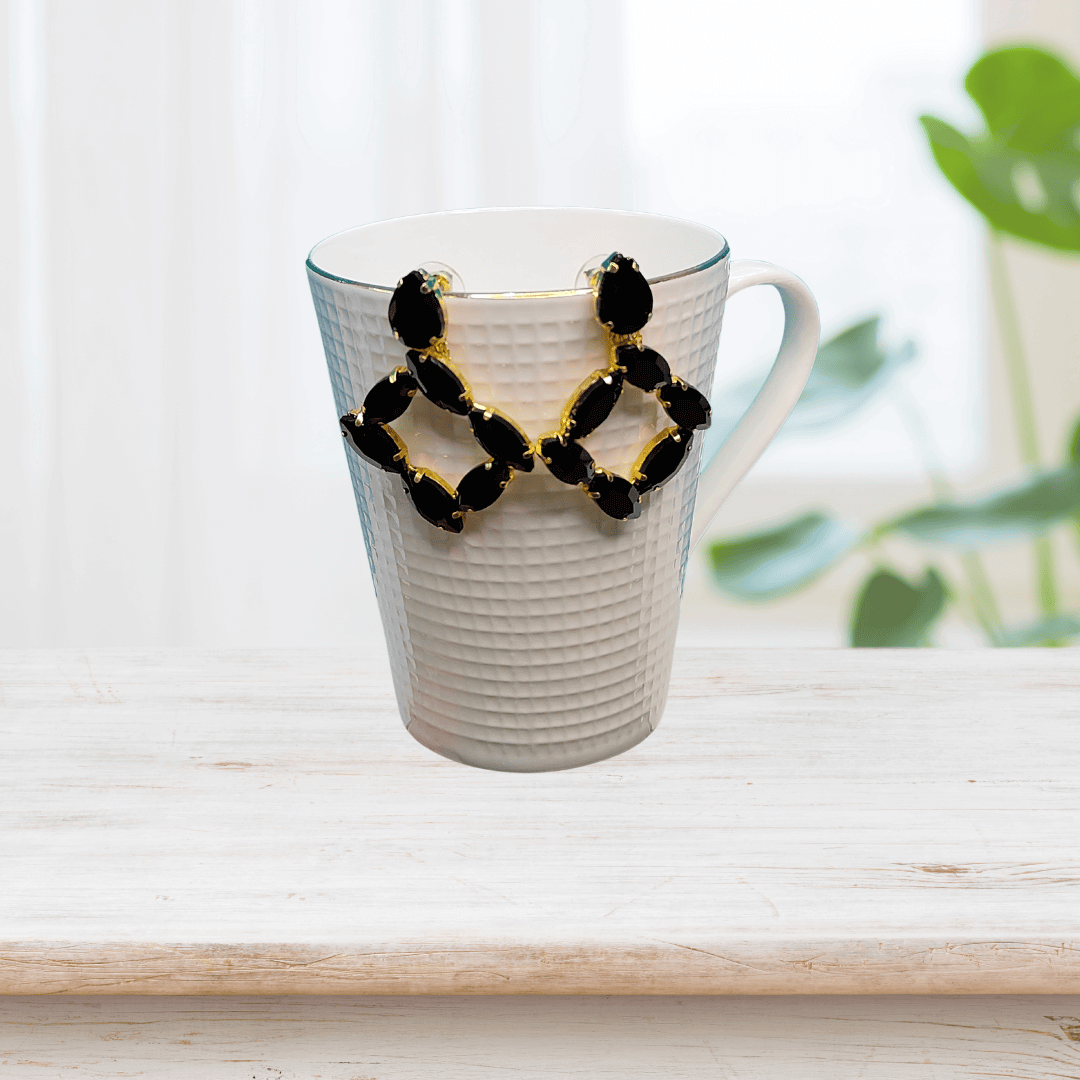 Black square hoops - Korean Glass stone Earrings | Alankara