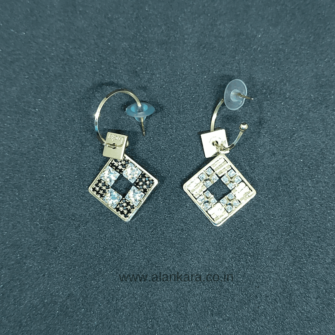 Golden Black square hoops - Stainless steel western earrings