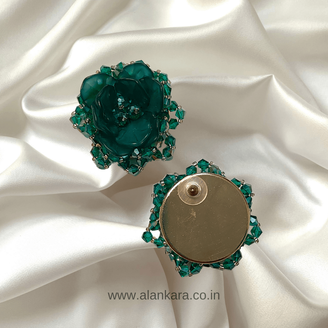 Green ceramic flower stud Earrings