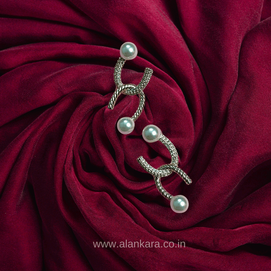 Golden curve pearl studs - Stylish western earrings | Alankara