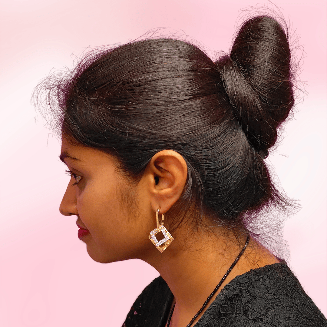 Golden colour earrings western - CZ square hoops | ALANKARA