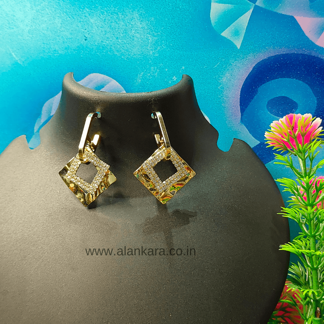 Golden CZ square hoops - Women's western earrings