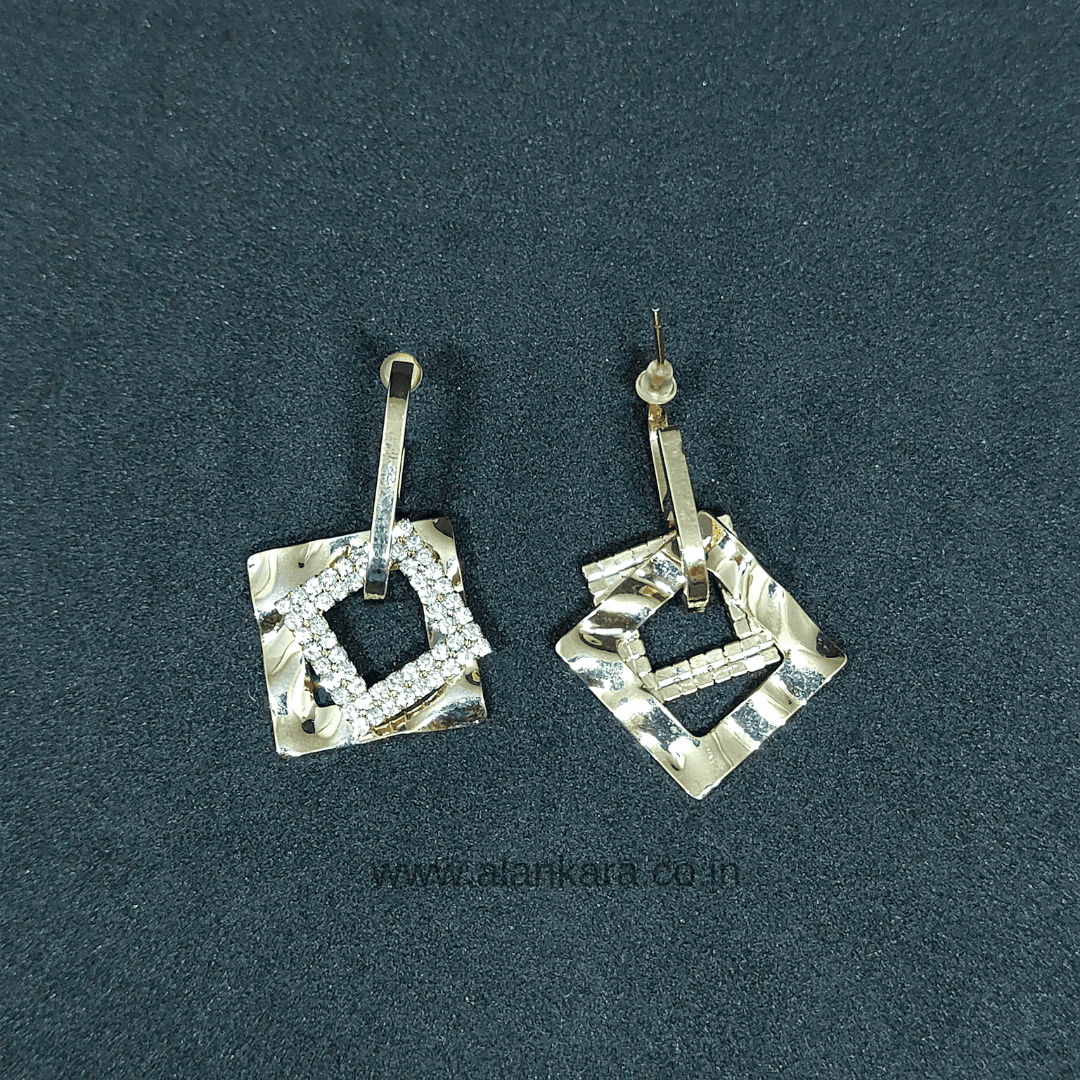 Golden CZ square hoops - Earrings for jeans top & one piece dress