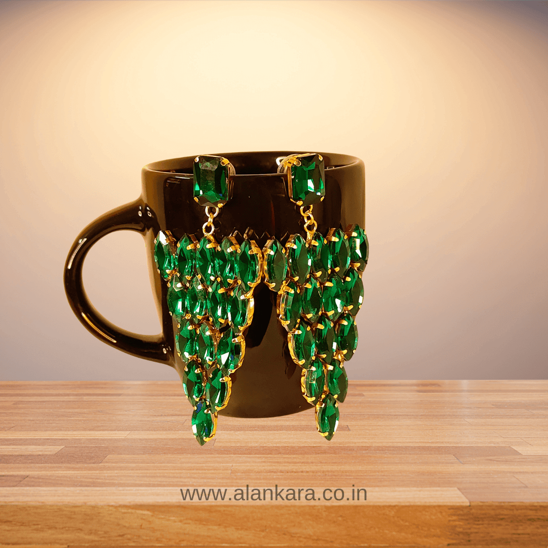 Dark green Earrings - Korean stone earrings for Women | Alankara