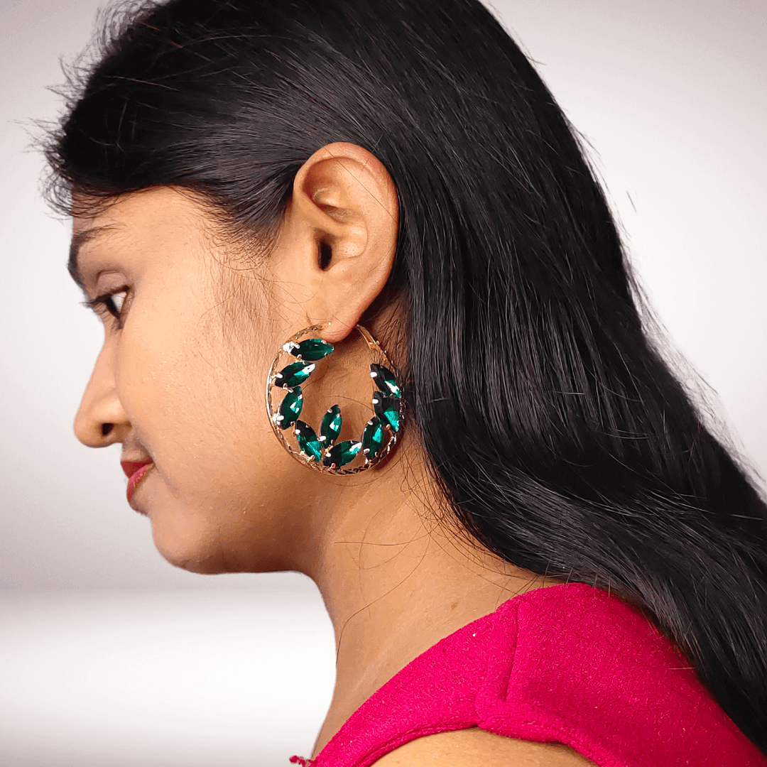Dark green color earrings - Partywear Earrings | Alankara