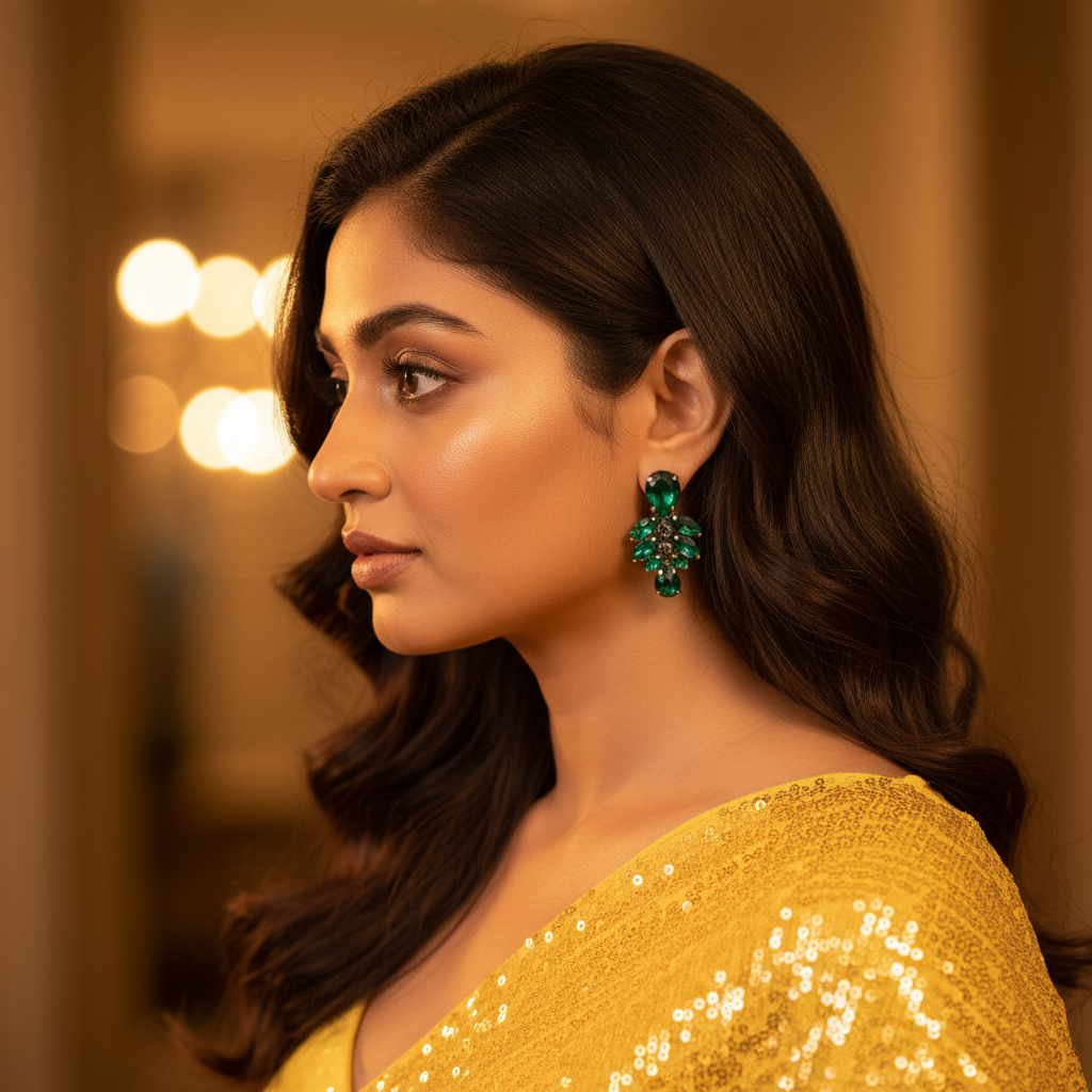 Green color Earrings jhumka danglers - Partywear earrings | Alankara