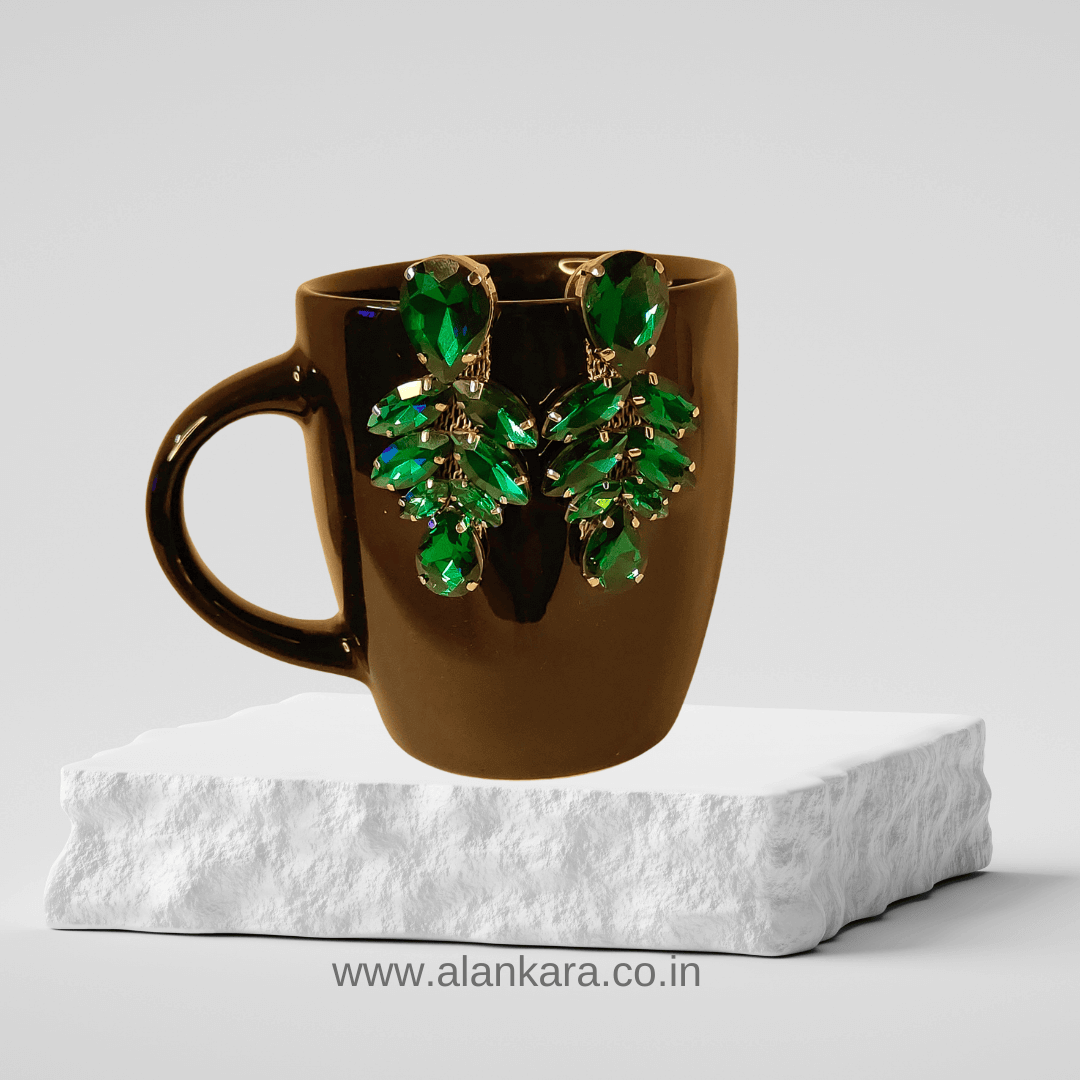 Green jhumka danglers - stone earrings for women Partywear | Alankara