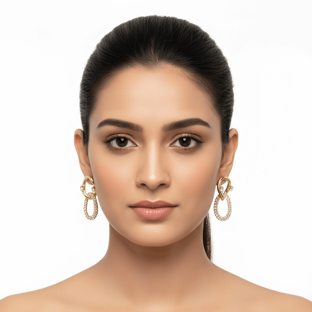 Golden CZ chain hoops - Stainless steel western earrings