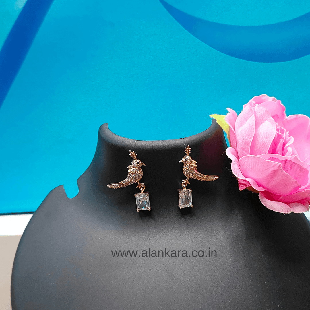 Golden peacock studs - Women's western earrings