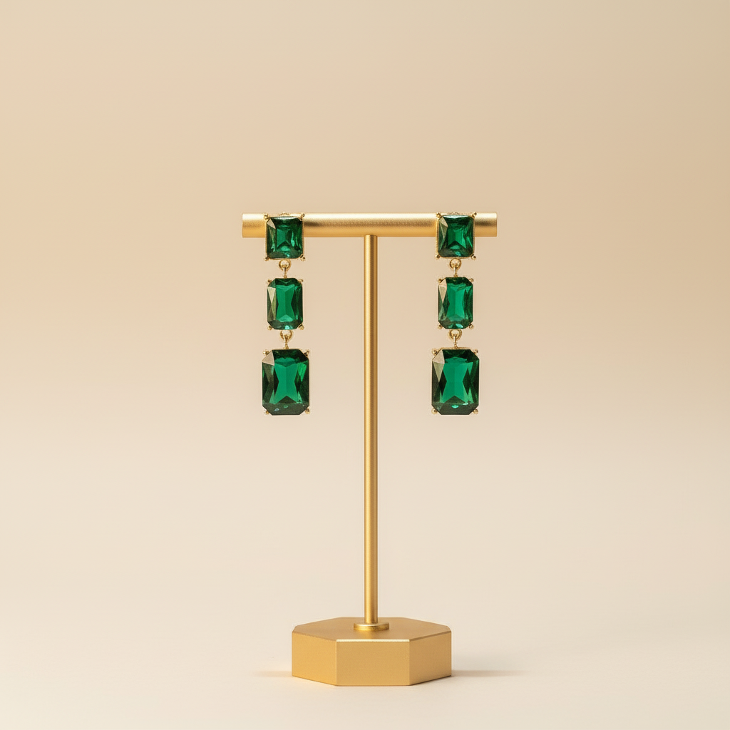 Green Long stone danglers - Women Korean Earrings | Alankara