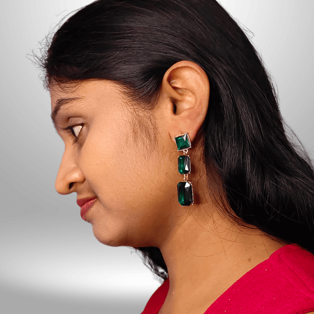 Green color Earrings long - stone earrings for women Partywear | Alankara