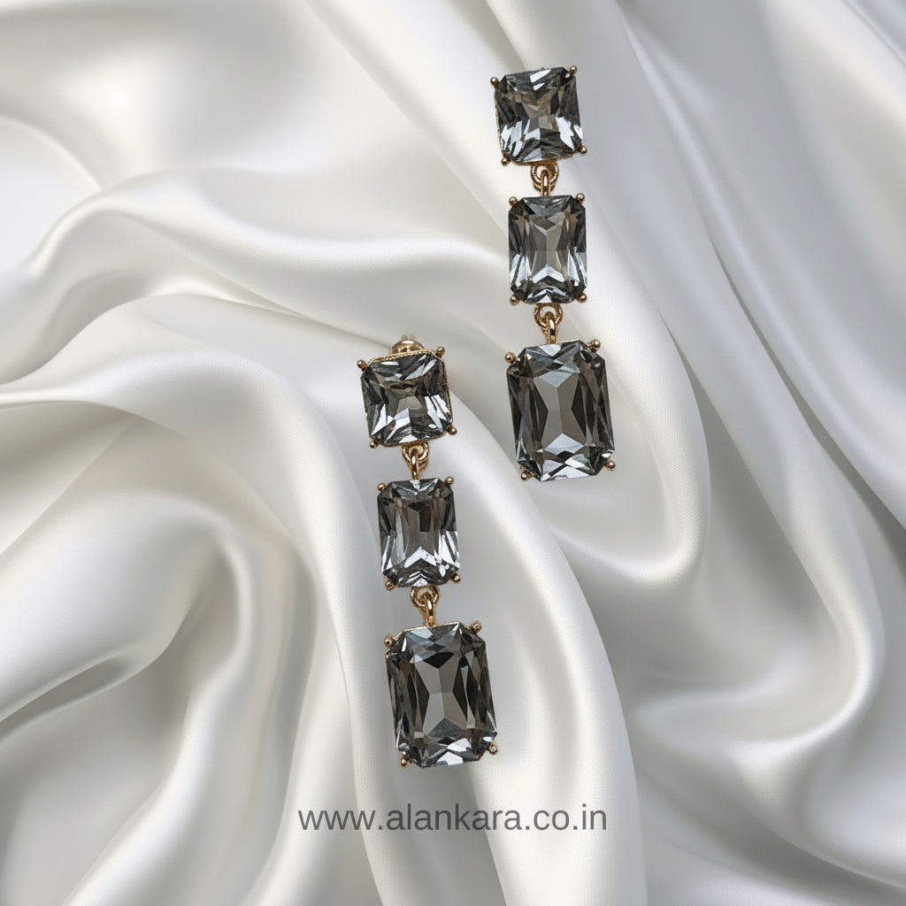 Grey Earrings Long stone Danglers - Partywear earrings | Alankara