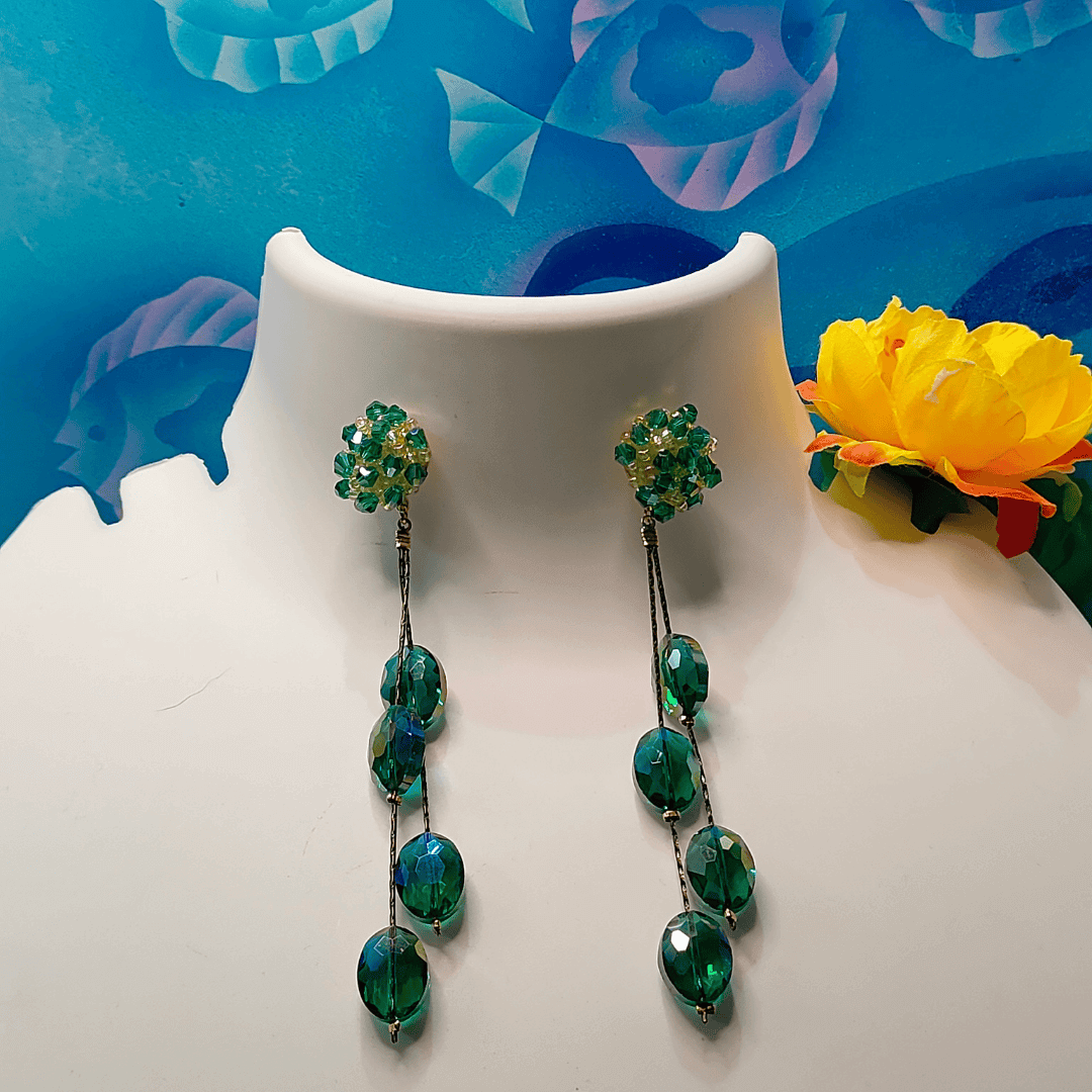 Long flower danglers - green color Earrings | Alankara