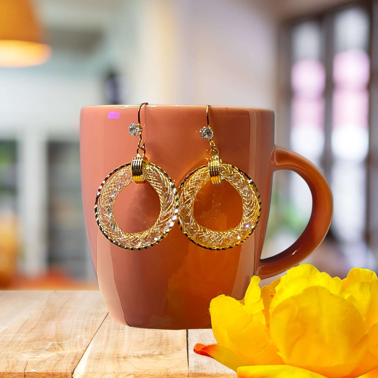 Golden net hoops - Earrings for sarees, kurti & western wear | Alankara