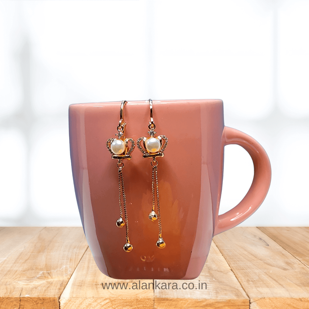 Golden Pearl heart danglers - Earrings for sarees, kurti & western wear | Alankara
