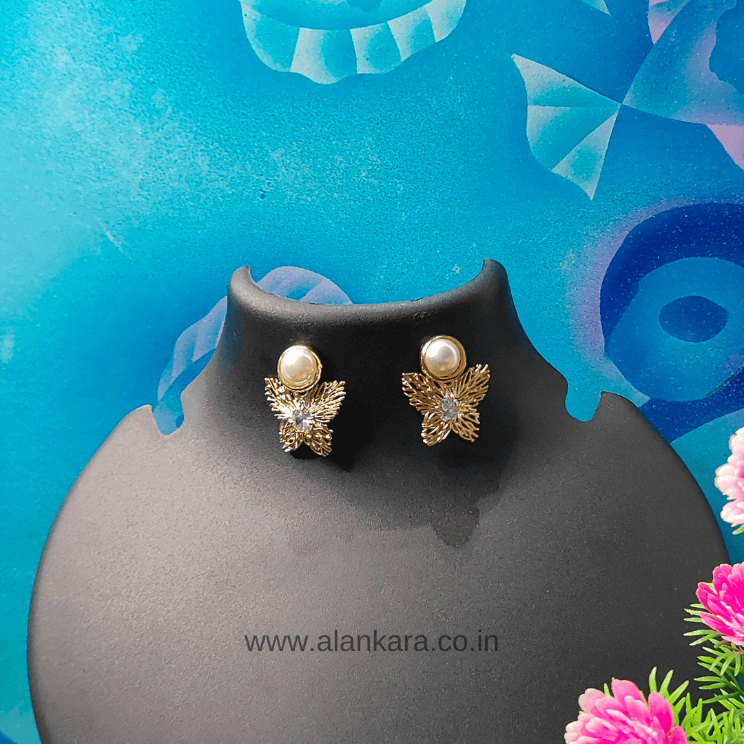 Golden pearl butterfly stud Earrings