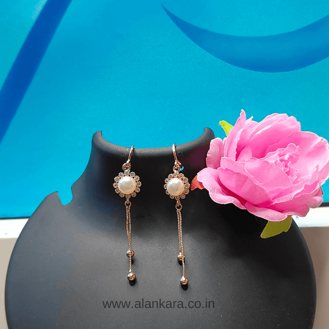 Golden pearl floral danglers - Womens western earrings