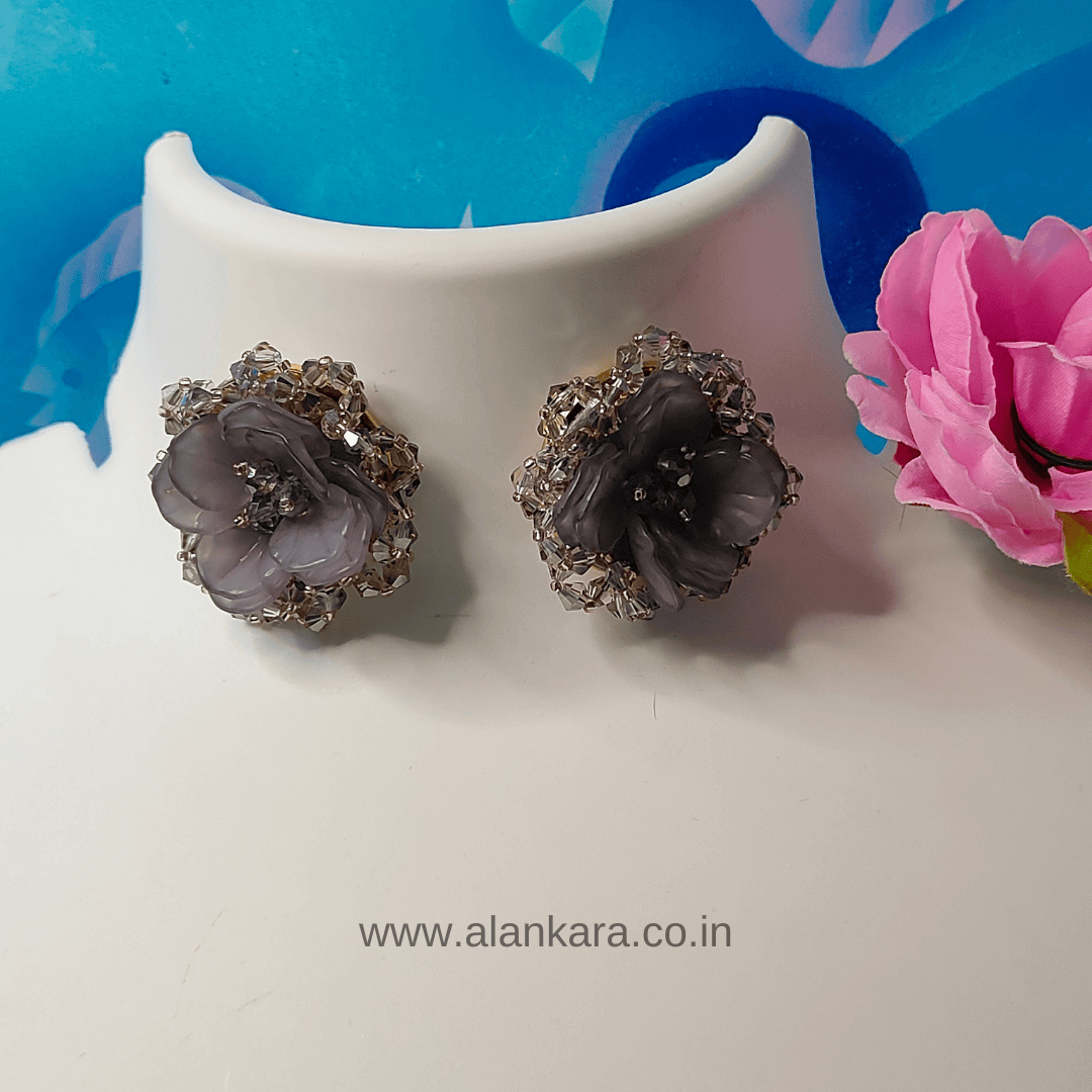 Grey earrings ceramic flower studs