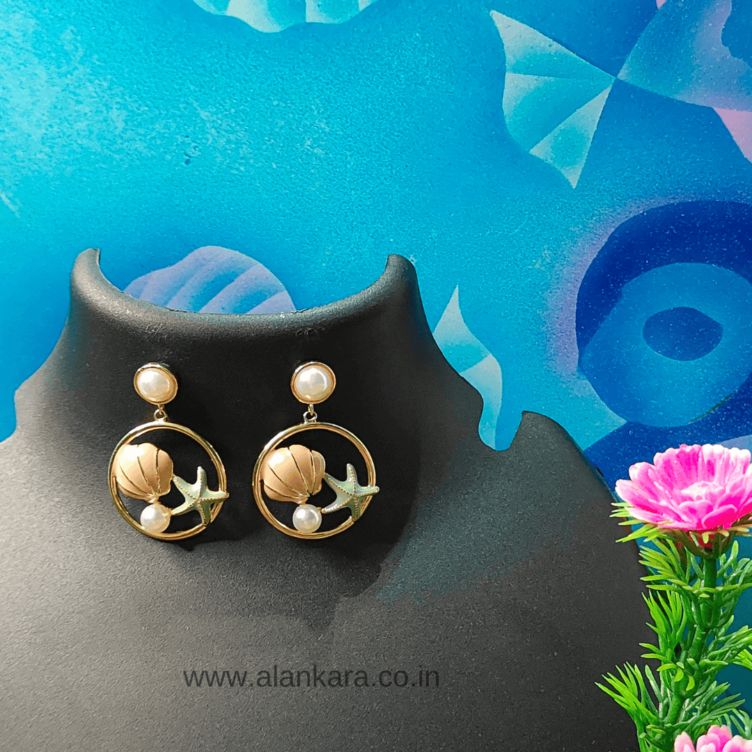 Golden shell starfish hoop Earrings